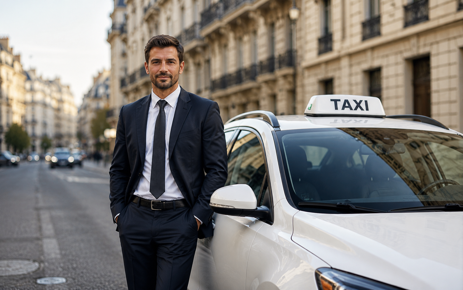 Chauffeur de taxi devant son véhicule — Roanne